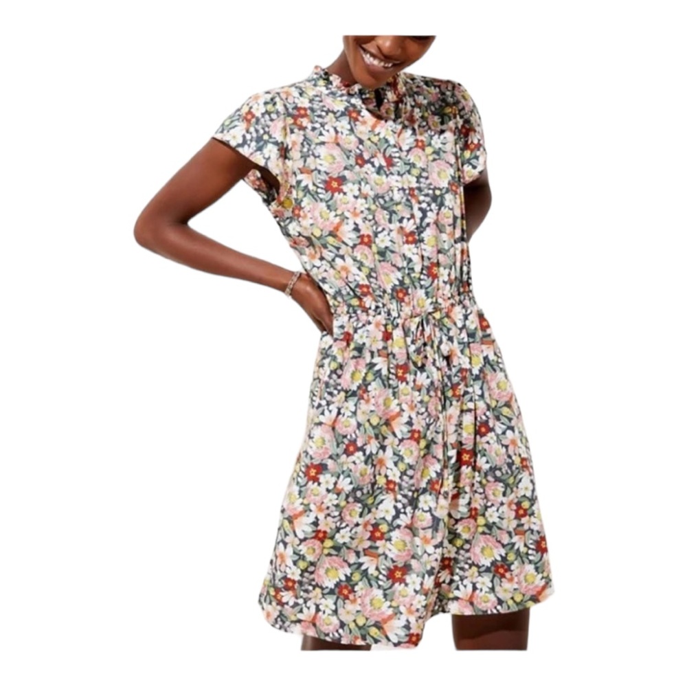 LOFT Floral Sleeveless Tie Waist Dress // Size Medium